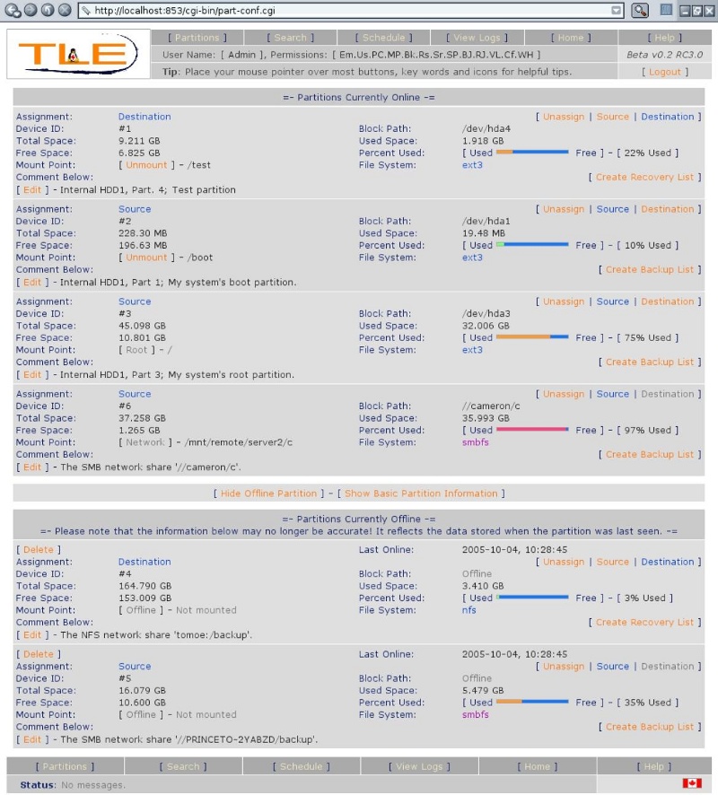 The 'Partitions' Menu