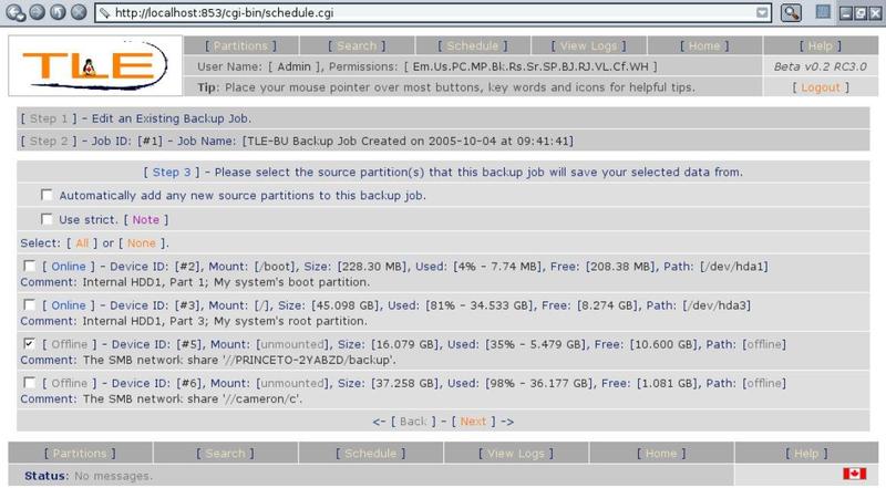 The source partition selection menu